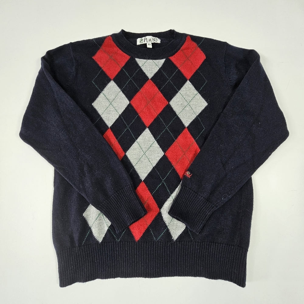 Boy's Plauso Blue Argyle Sweater Size 6 Made In Italy